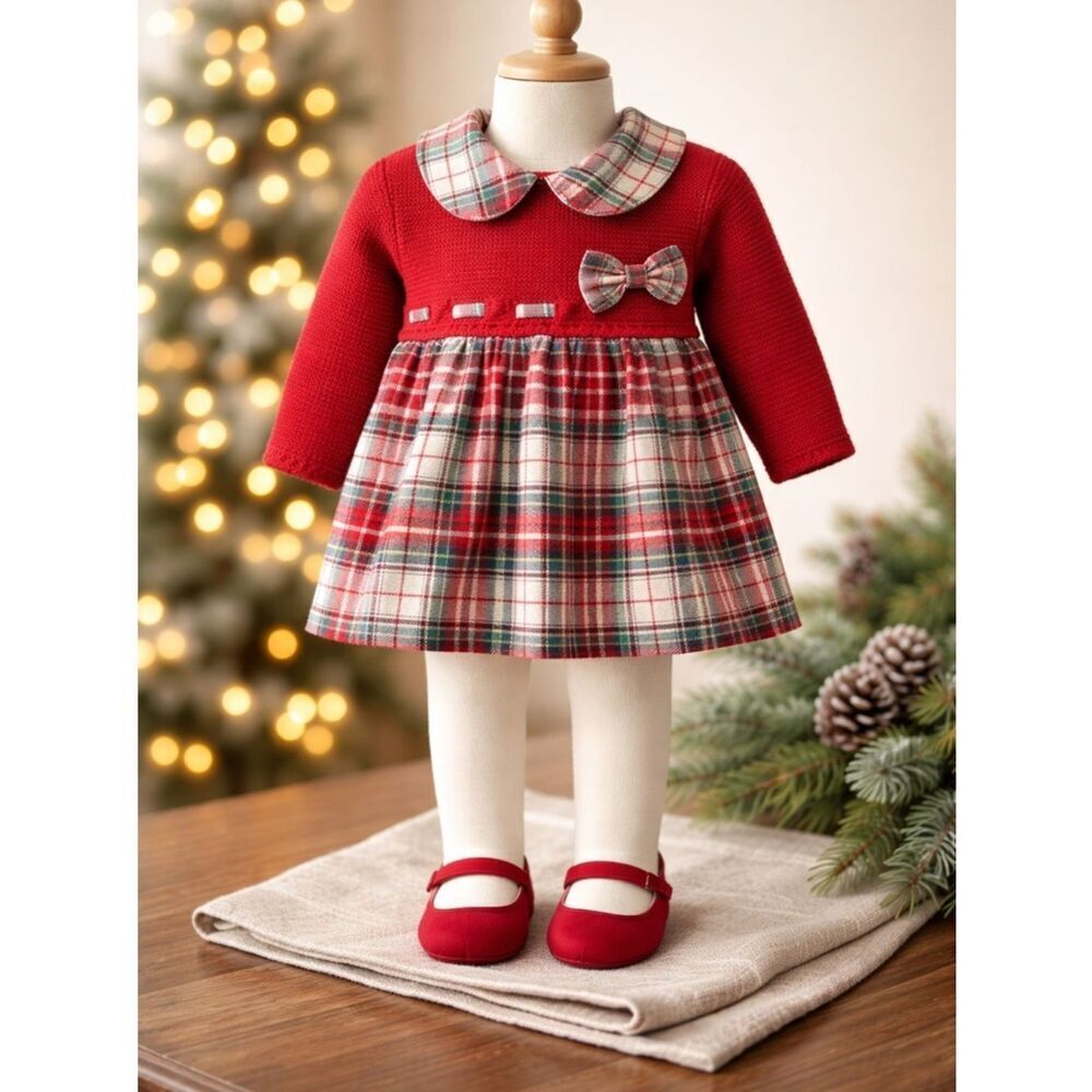 NWT Shabby Chic Infant Girls Red Plaid Dress with White Tights - Size 3-6M